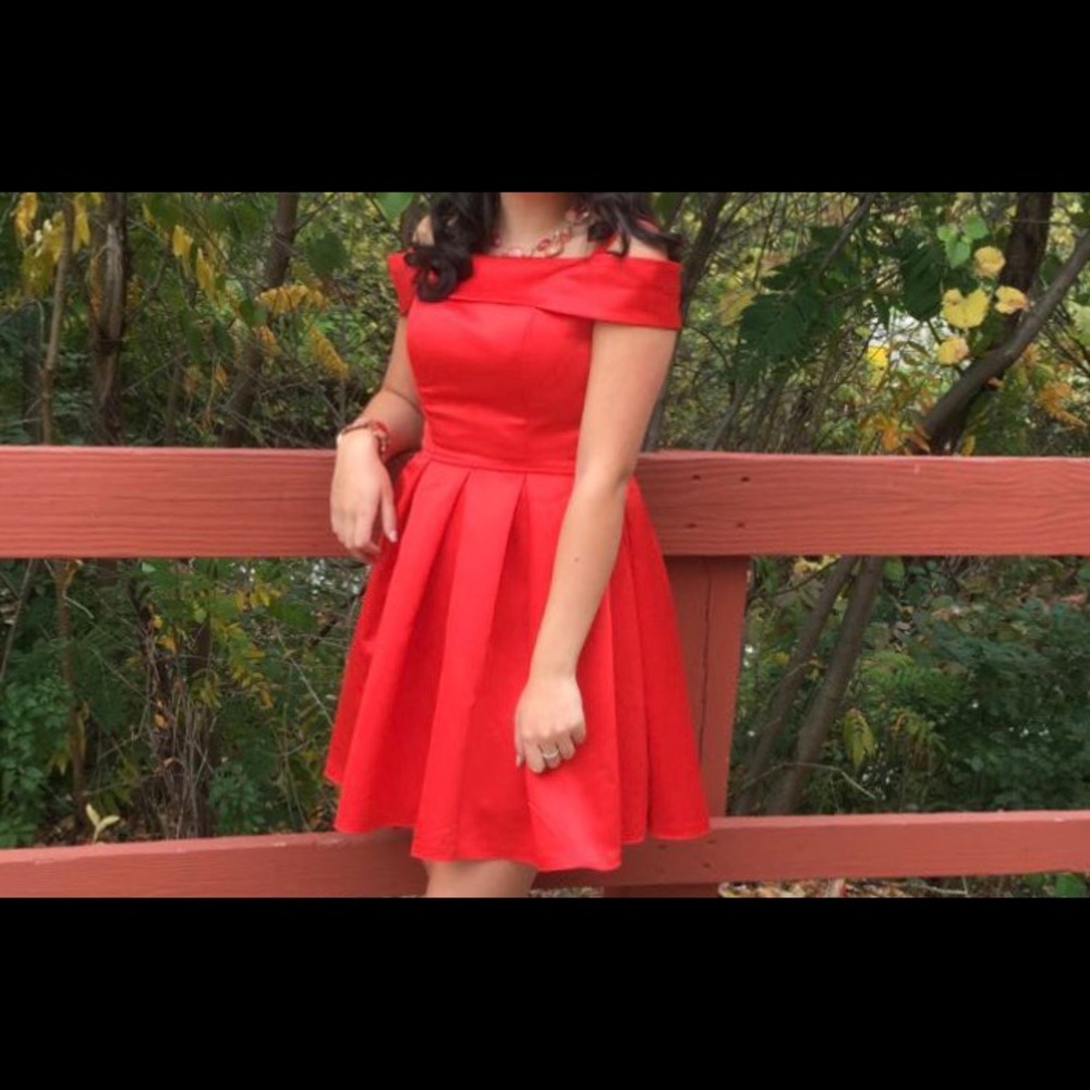 Red off the shoulder dress